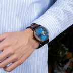 Mens Blue Engraved Watch